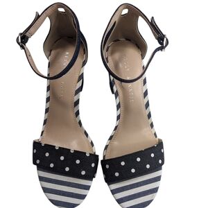 Kelly & Katie Blue and White Heels with Ankle Strap Size 6.5M Nautical Beachy